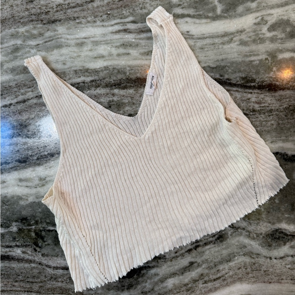 Cream Ribbed V-Neck Tank Top Women’s Size XL